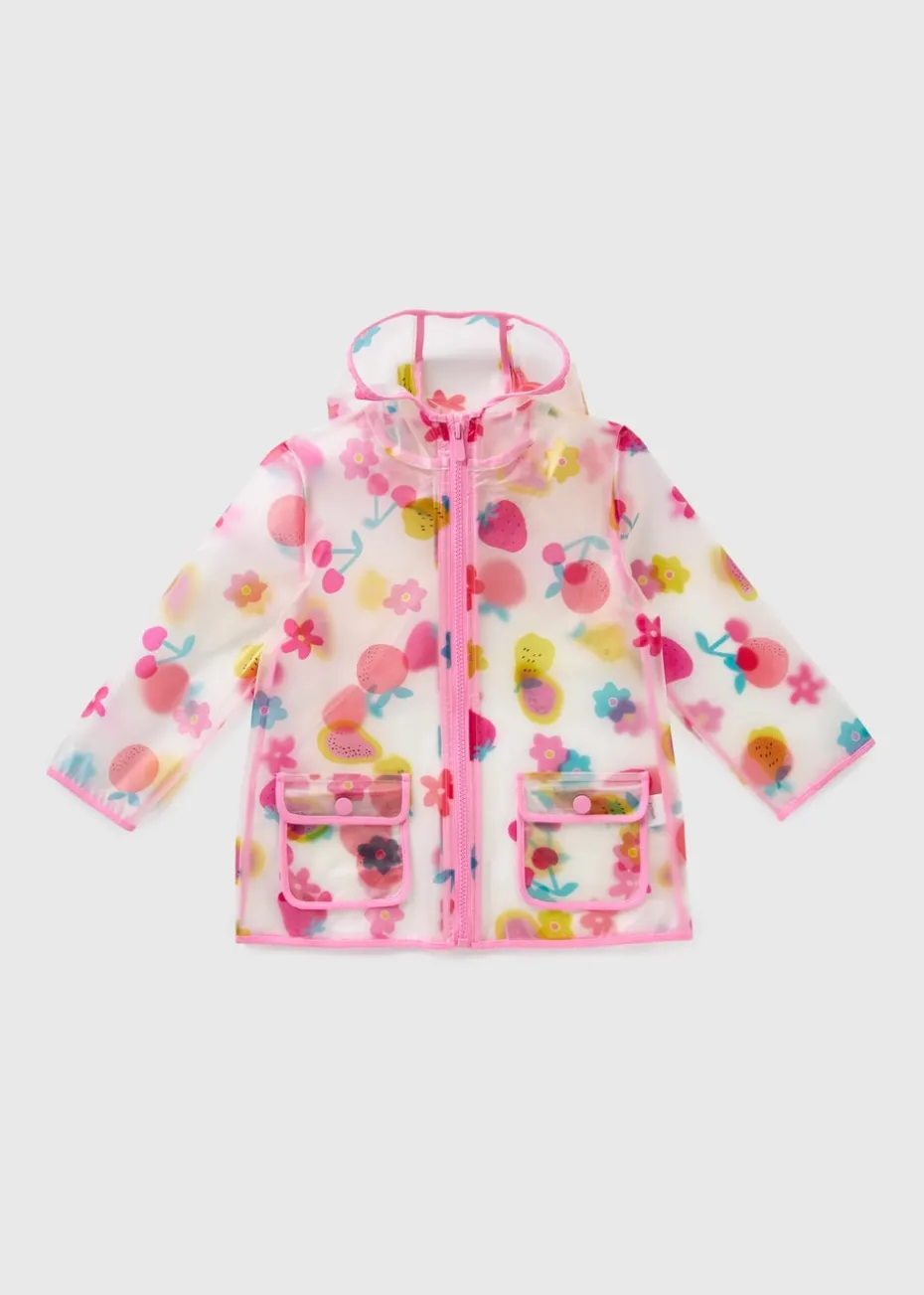 Girls Multicolour Fruit Translucent Mac Coat (1-7yrs)