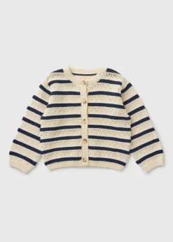Girls Navy Stripe Pointelle Cardigan (1-7yrs)