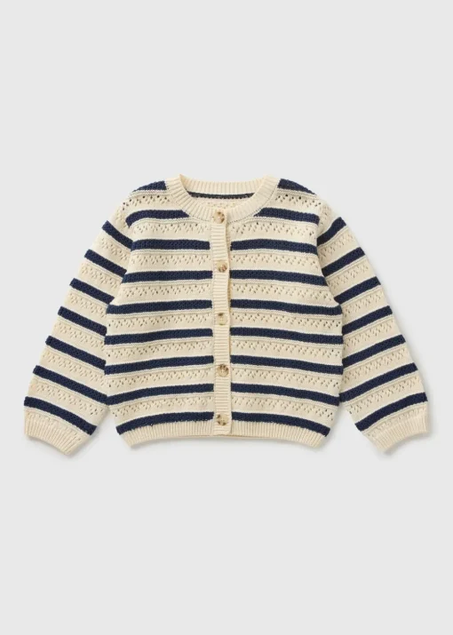 Girls Navy Stripe Pointelle Cardigan (1-7yrs)