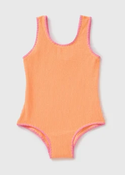 Girls Orange Crinkle Swimsuit (7-15yrs)