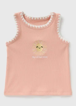 Girls Peach Sun Embroidered Vest (1-7yrs)