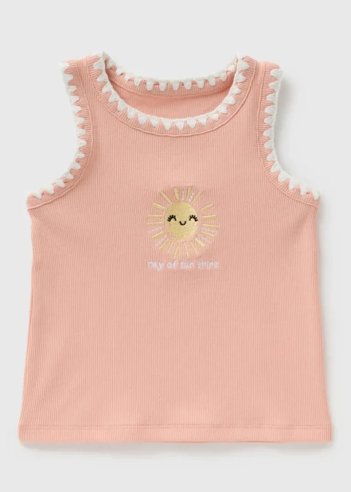 Girls Peach Sun Embroidered Vest (1-7yrs)