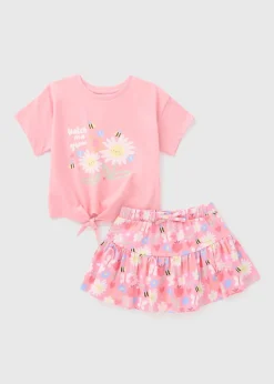 Girls Pink Bee Print Top & Skort Set (1-7yrs)