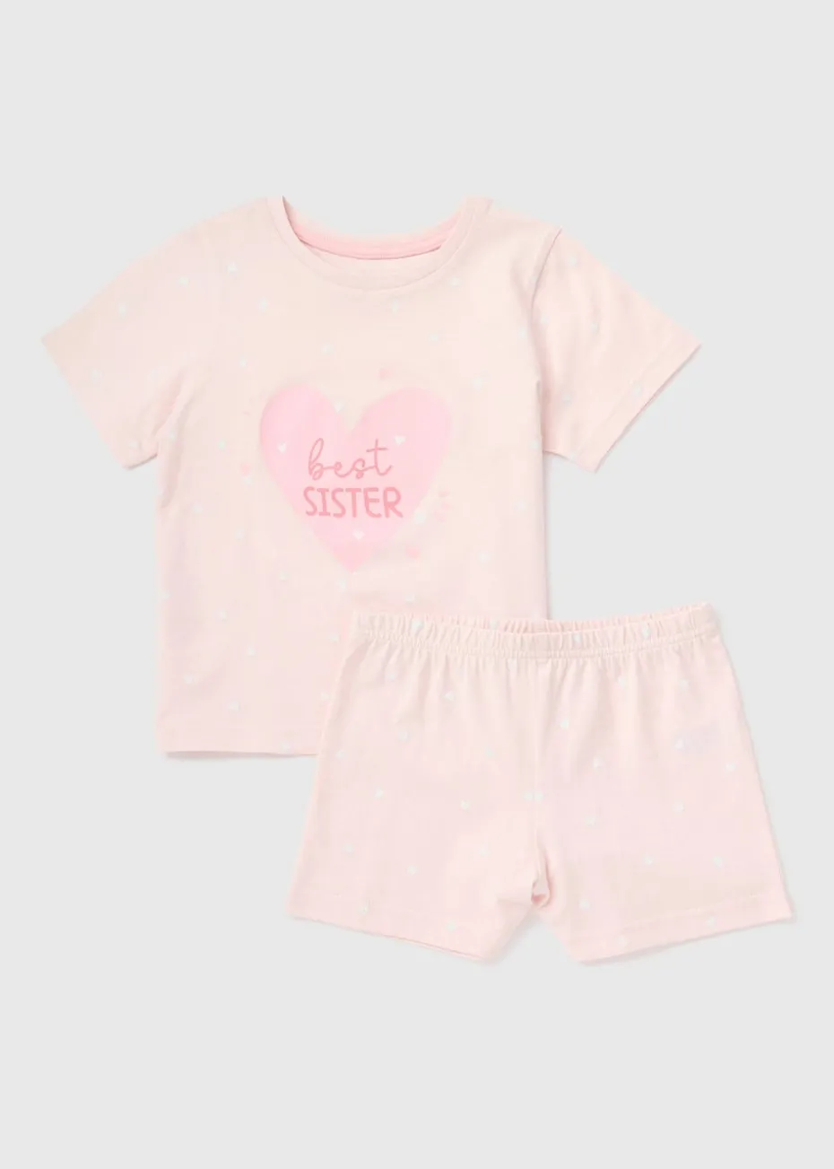 Girls Pink Best Sister Pyjama Set (1-7yrs)