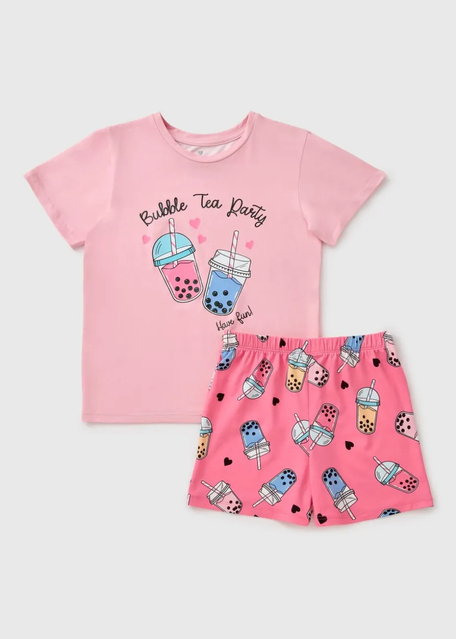 Girls Pink Bubble Tea Pyjama Set (7-13yrs)