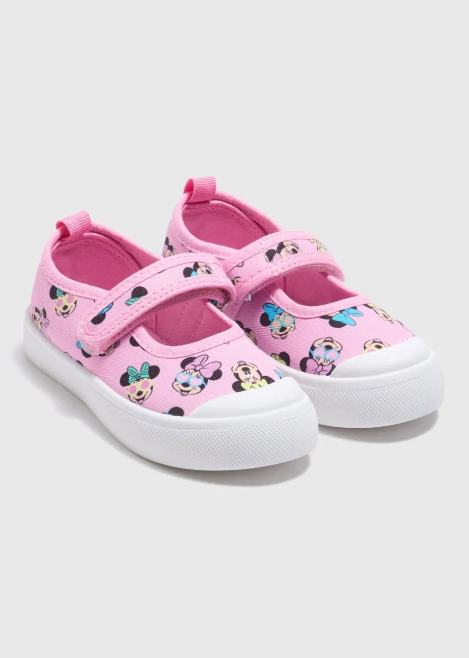 Girls Pink Canvas Minnie Mouse Trainers (Younger 4-12)