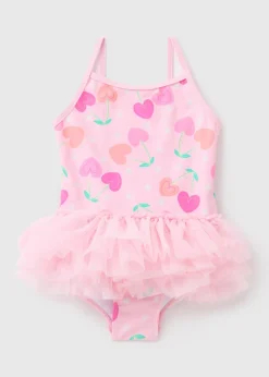 Girls Pink Cherry Tutu Swimsuit (1-7yrs)