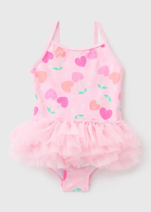 Girls Pink Cherry Tutu Swimsuit (1-7yrs)