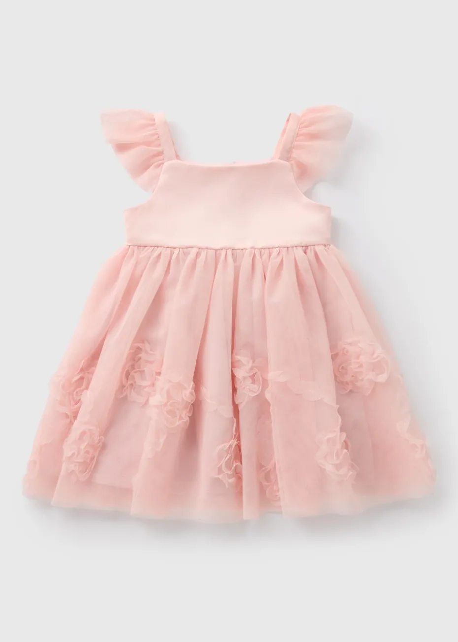 Girls Pink Corsage Mesh Dress (1-7yrs)