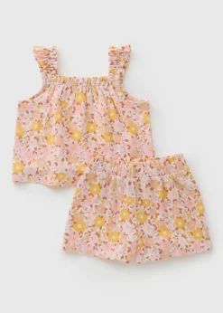 Girls Pink Crinkle Top & Shorts Set (1-7yrs)