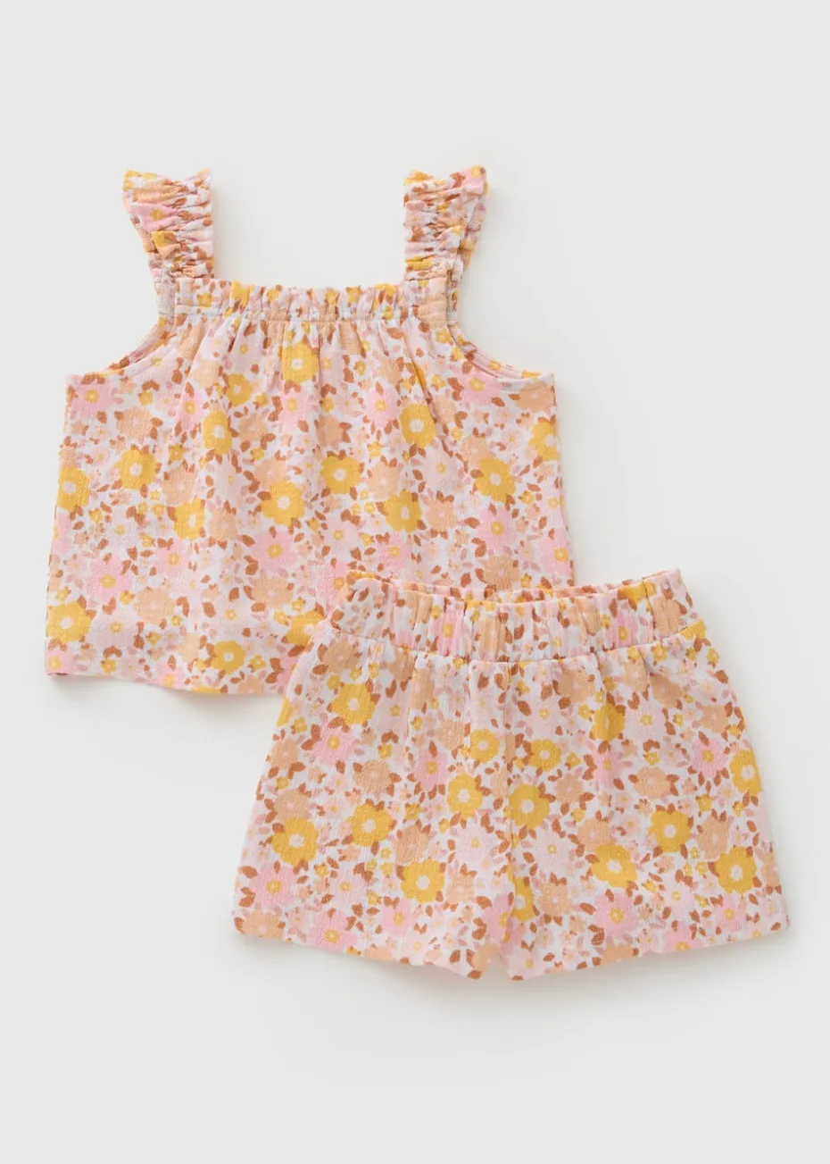 Girls Pink Crinkle Top & Shorts Set (1-7yrs)