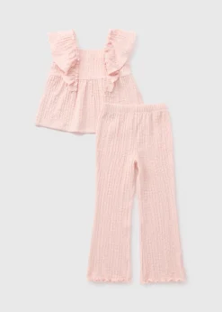 Girls Pink Crinkle Top & Flare Set (1-7yrs)