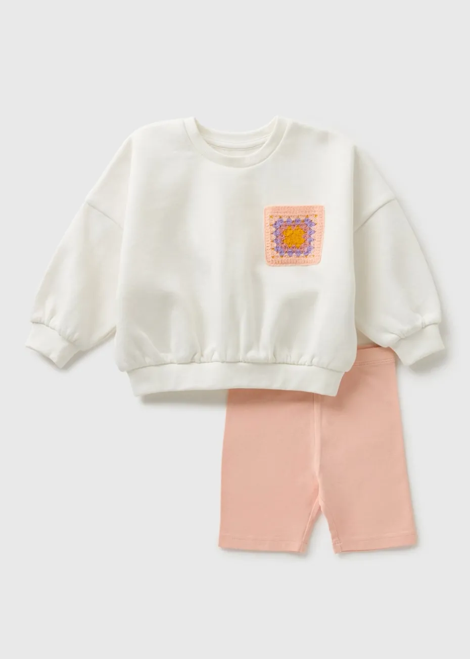 Girls Pink Crochet Sweatshirt & Shorts Set (1-7yrs)
