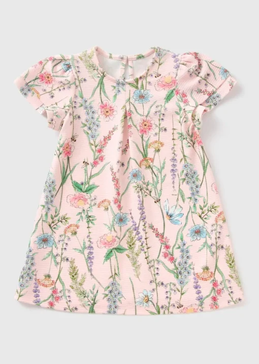 Girls Pink Floral Ponte Dress (1-7yrs)