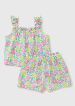 Girls Pink Floral Top & Shorts Set (1-7yrs)