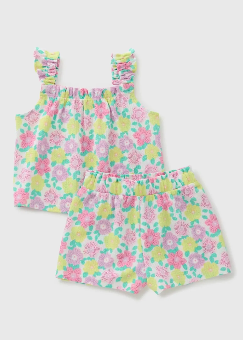 Girls Pink Floral Top & Shorts Set (1-7yrs)