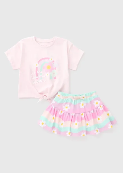 Girls Pink Flower Bloom Top & Skirt Skort (1-7yrs)