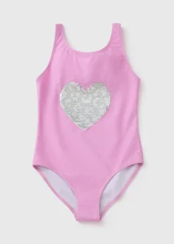 Girls Pink Heart Sequin Swimsuit (6-15yrs)