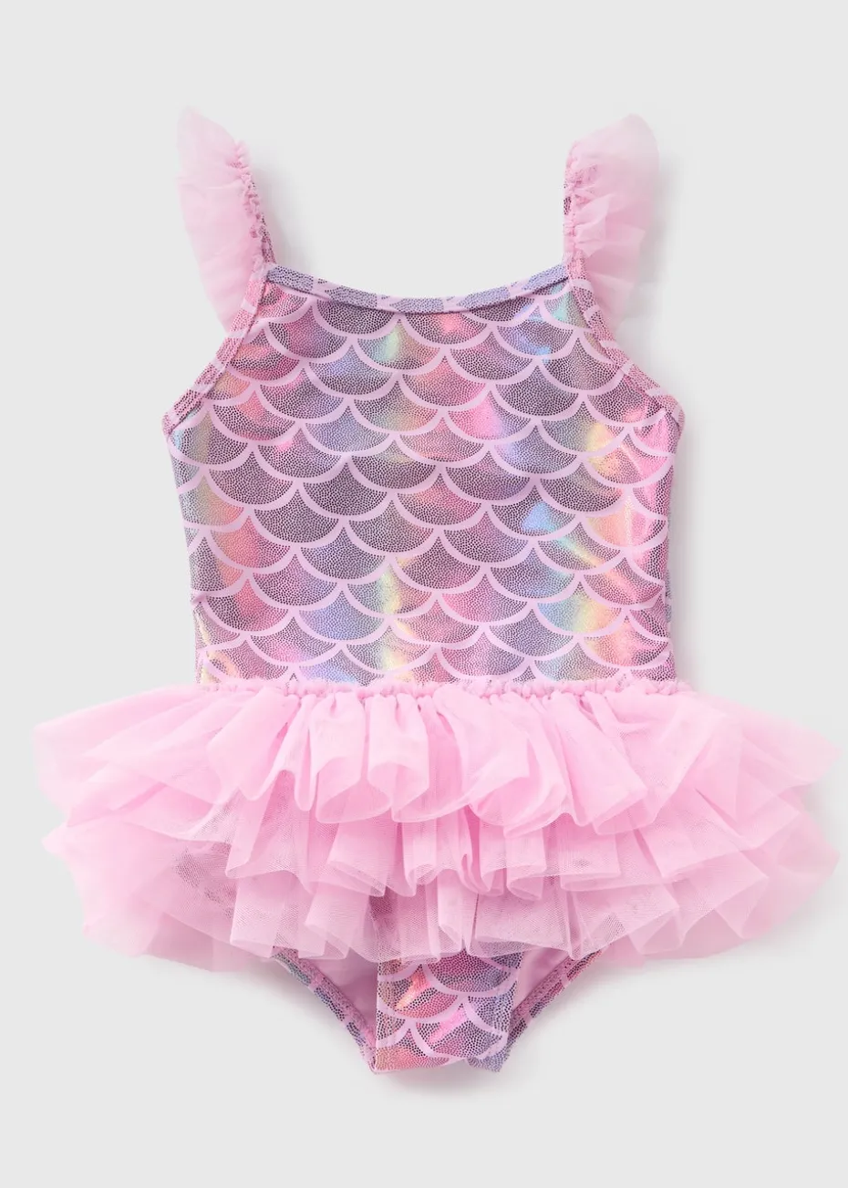 Girls Pink Mermaid Tutu Swimsuit (1-7yrs)