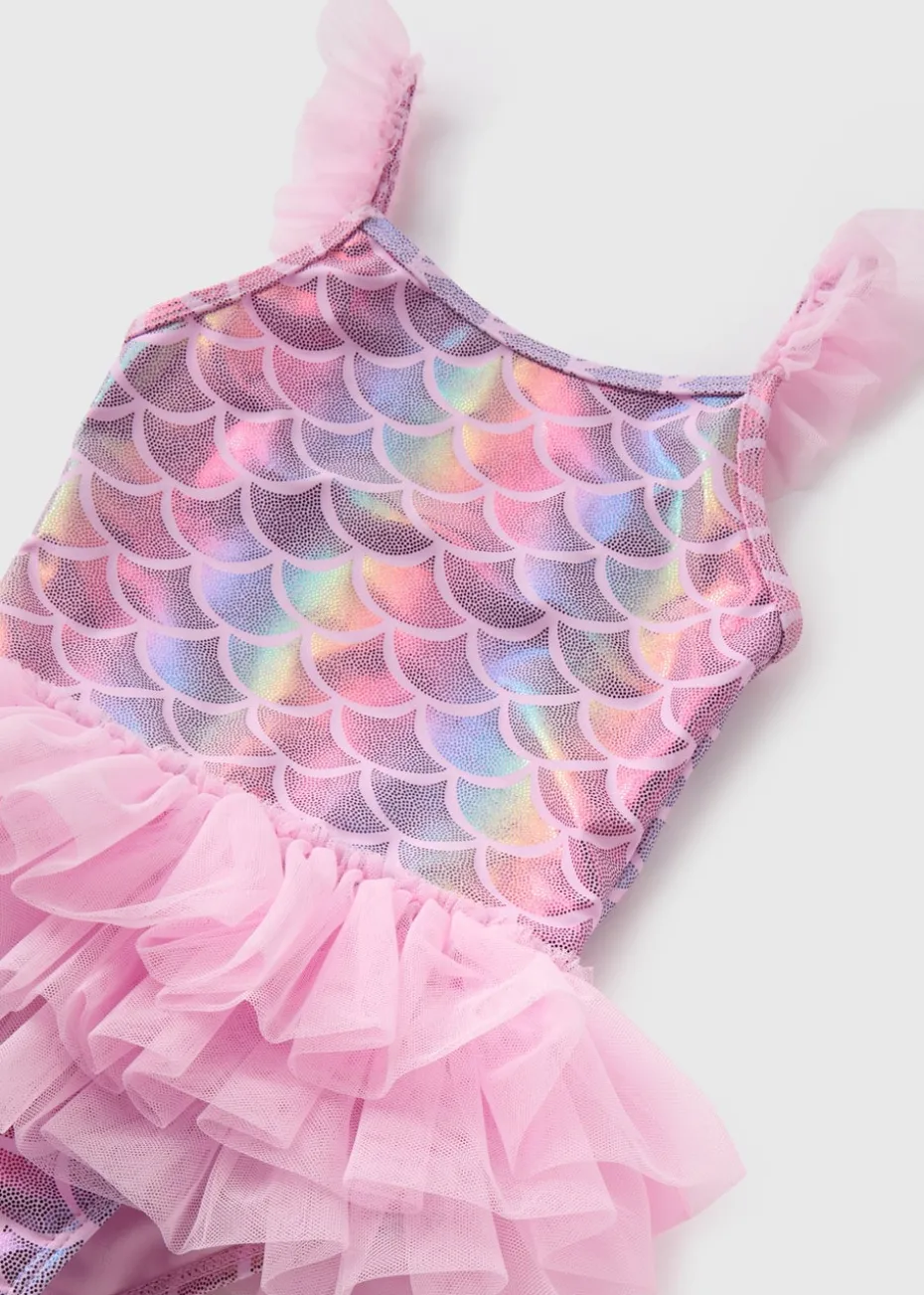 Girls Pink Mermaid Tutu Swimsuit (1-7yrs)
