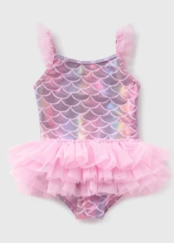 Girls Pink Mermaid Tutu Swimsuit (1-7yrs)