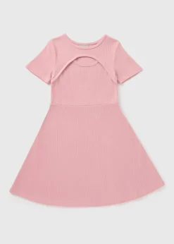 Girls Pink Ribbed Fit & Flare Dress (7-15yrs)