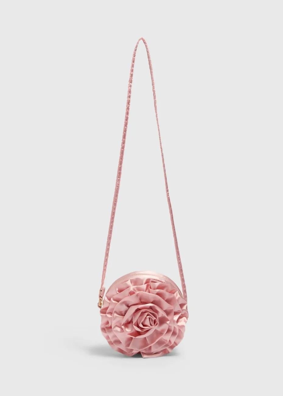 Girls Pink Round Flower Cross Body Bag