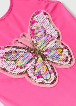 Girls Pink Sequin Butterfly Swimsuit (6-13yrs)