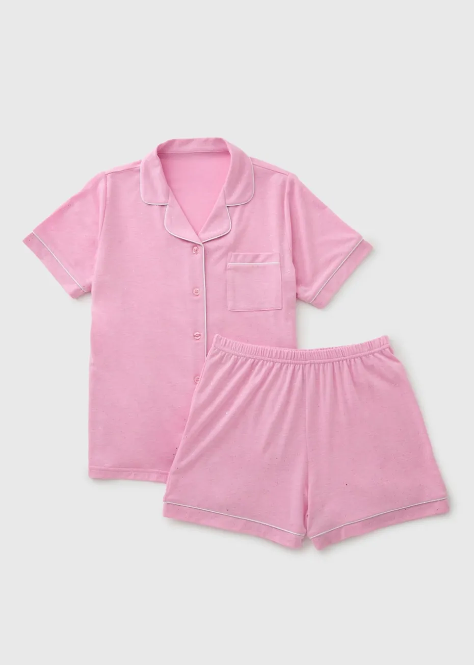 Girls Pink Shimmer Button Pyjama Set (7-13yrs)