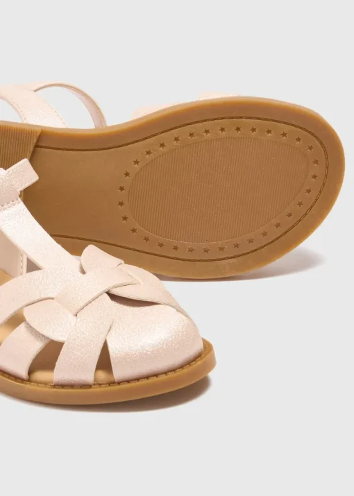 Girls Pink Shimmer Caged Sandals (Younger 10-Older 5)