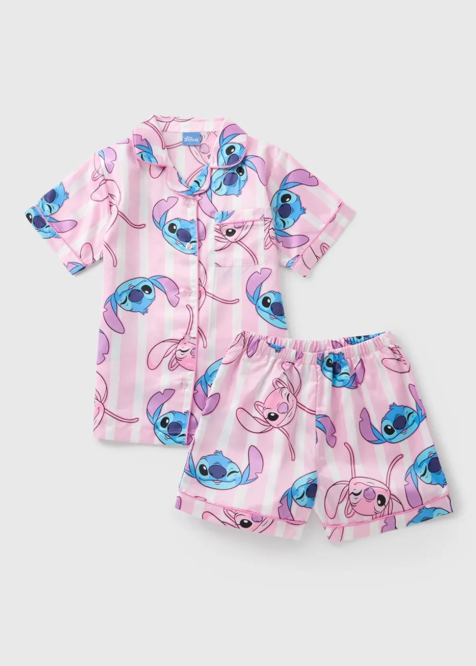 Girls Pink Stitch Satin Pyjamas (5-13yrs)