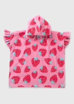 Girls Pink Strawberry Poncho