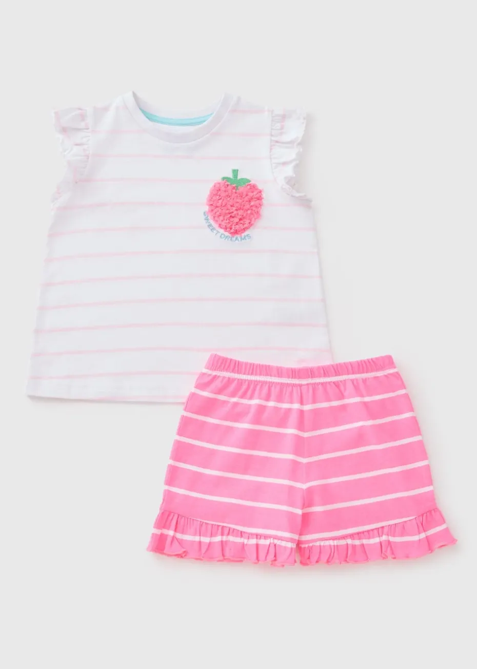 Girls Pink Strawberry Stripe Pyjama Set (1-7yrs)