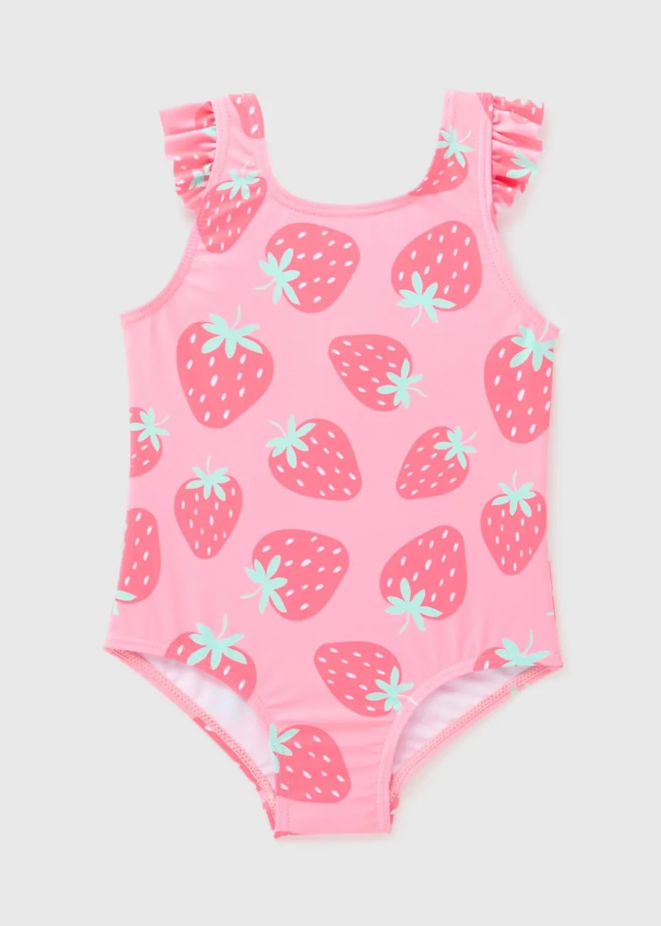 Girls Pink Strawberry Swim Suit (1-7yrs)