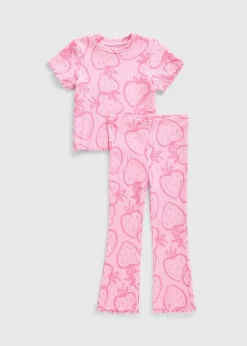 Girls Pink Strawberry Top & Flare Set (1-7yrs)
