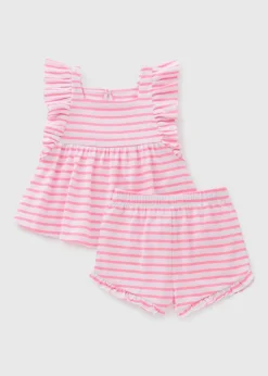 Girls Pink Stripe Frill Top & Shorts Set (1-7yrs)