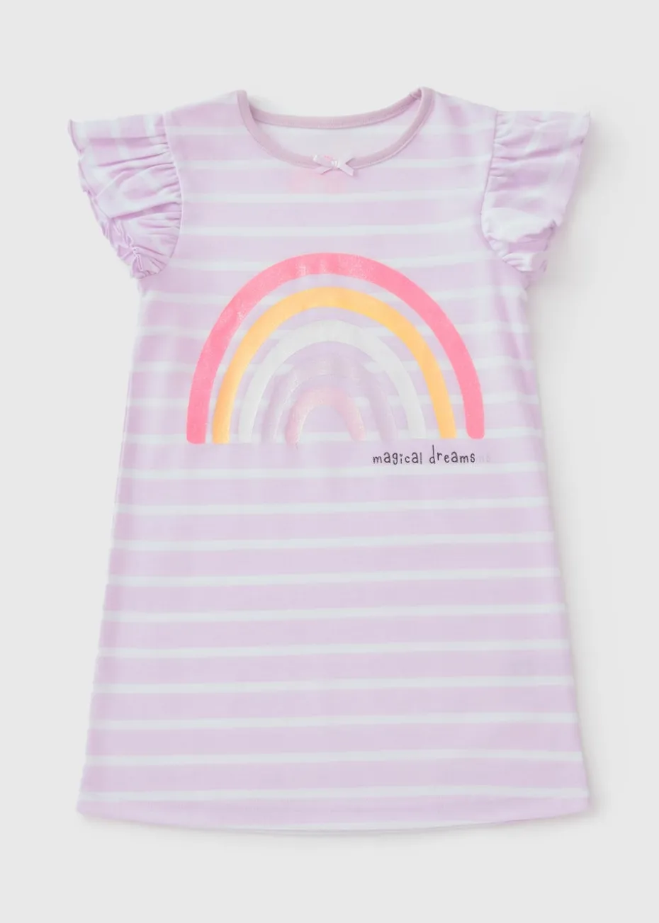 Girls Pink Striped Rainbow Nightie (1-7yrs)