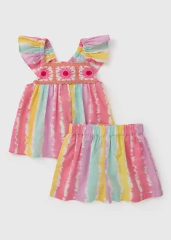Girls Pink Tie Dye Top & Shorts Set (1-7yrs)