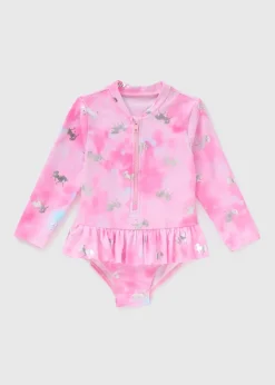 Girls Pink Unicorn Foil Swimsuit (1-7yrs)