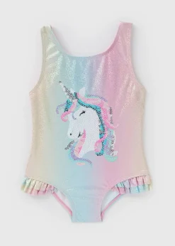 Girls Pink Unicorn Swimsuit (1-7yrs)