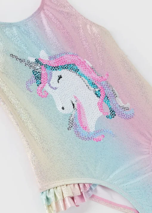 Girls Pink Unicorn Swimsuit (1-7yrs)