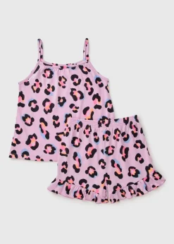 Girls Purple Leopard Print Short Pyjama Set (4-13yrs)