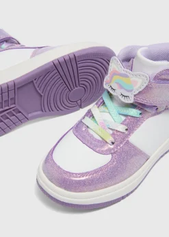 Girls Purple Unicorn High Top Trainers (Younger 4-12)