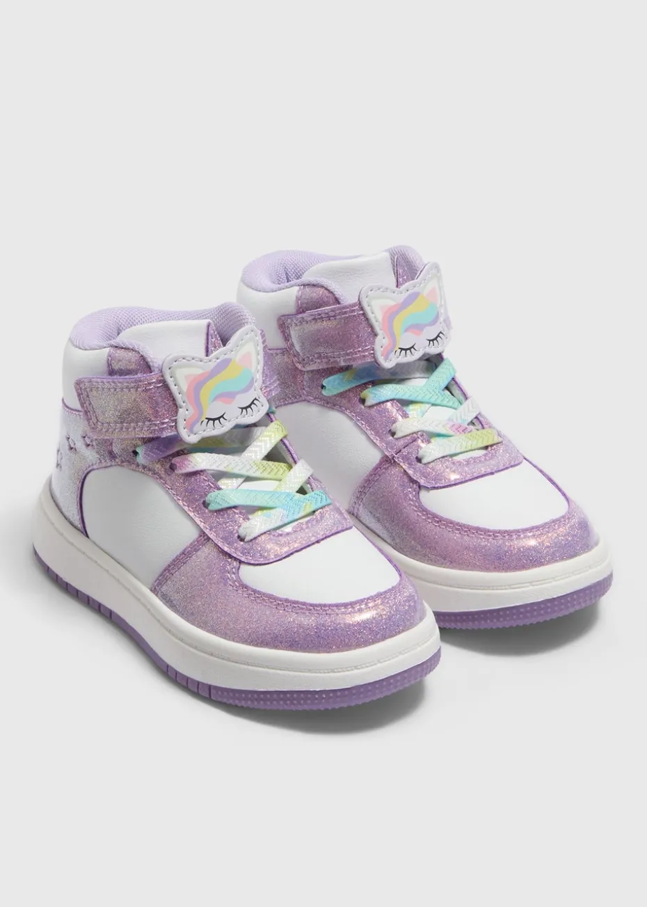 Girls Purple Unicorn High Top Trainers (Younger 4-12)