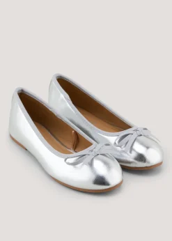Girls Silver Ballet Flats (Younger 12-Older 5)