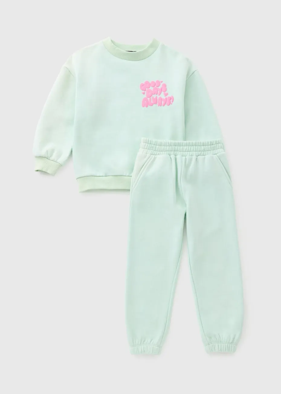 Girls Turquoise Good Days Always Sweatshirt & Jogging Bottoms Set (1-7yrs)
