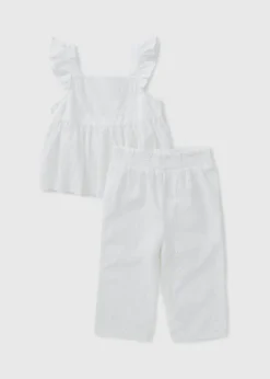 Girls White Broderie Top & Trousers Set (1-7yrs)