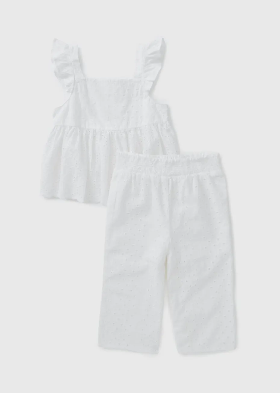 Girls White Broderie Top & Trousers Set (1-7yrs)