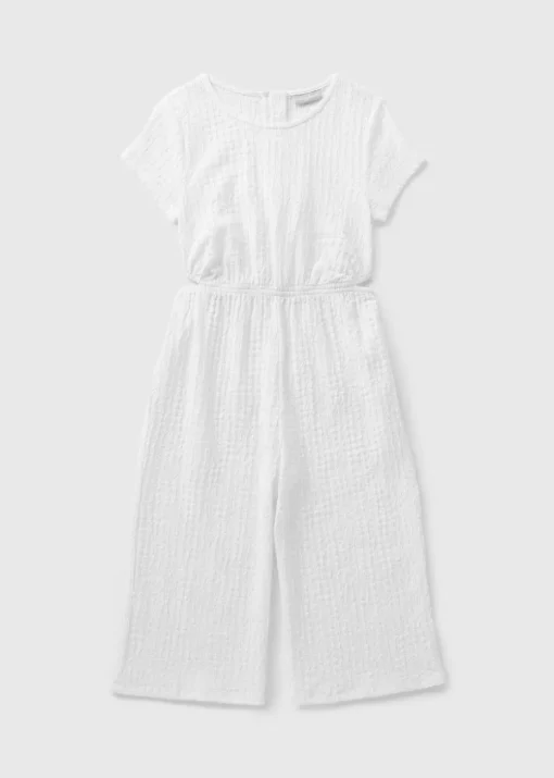 Girls White Crinkle Cut Out Jumpsuit (7-15yrs)