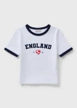 Girls White England Ringer T-Shirt (7-15yrs)